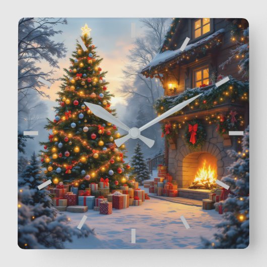 Outdoor Christmas Wall Clock Vierkante Klok (Voorkant)