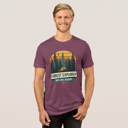 Outdoor Forest Explorer Camping Adventure Retro Tri-Blend Shirt (Voorkant volledig)