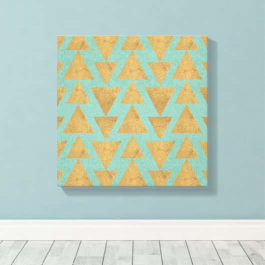 Outdoor Geo Step | Gold & Teal Pattern Canvas Afdruk (Insitu (Houten vloer))