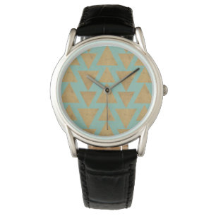 Outdoor Geo Step   Gold & Teal Pattern Horloge