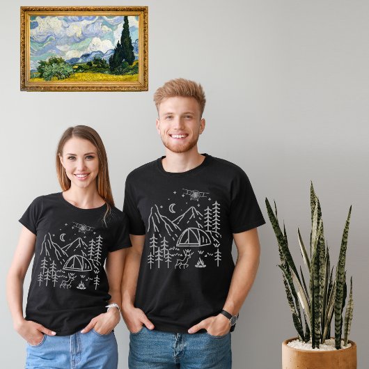 Outdoor kampvuur Bos Berg Maan Sterren Rustiek T-shirt