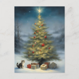 Outdoor kerstboom met kitten en Cadeaus Briefkaart
