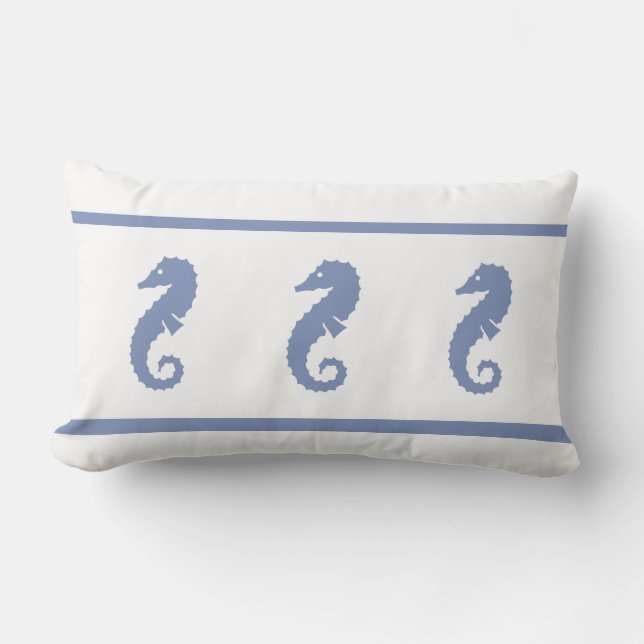 Outdoor medium blauw en wit SEAHORSE Buitenkussen (Voorkant)