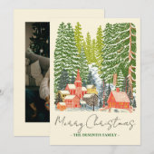 Outdoor Mountain Town Linocut Kerstfoto Feestdagenkaart (Voorkant / Achterkant)