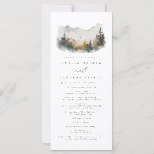 Outdoor Mountain Wedding Order of Events Programma (Voorkant)