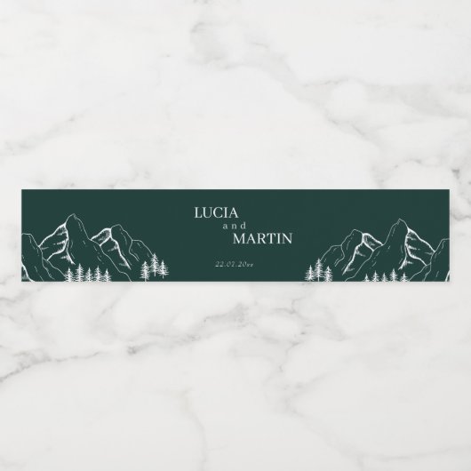 Outdoor Mountains Pine Tree Emerald Green Waterfles Etiket (Enkel label)