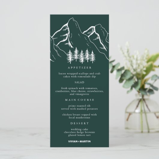 Outdoor Mountains Pine Tree Wedding Menu (Staand voorkant)