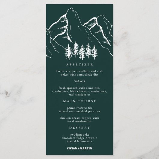 Outdoor Mountains Pine Tree Wedding Menu (Voorkant)