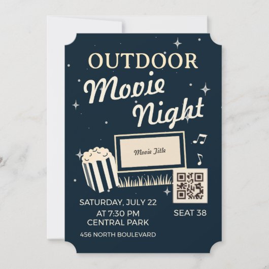 Outdoor Movie Night Ticket Invite Kaart (Voorkant)