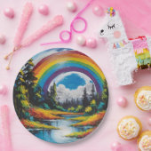 Outdoor Natuur Forest River en Rainbow Papieren Bordje (Feest)