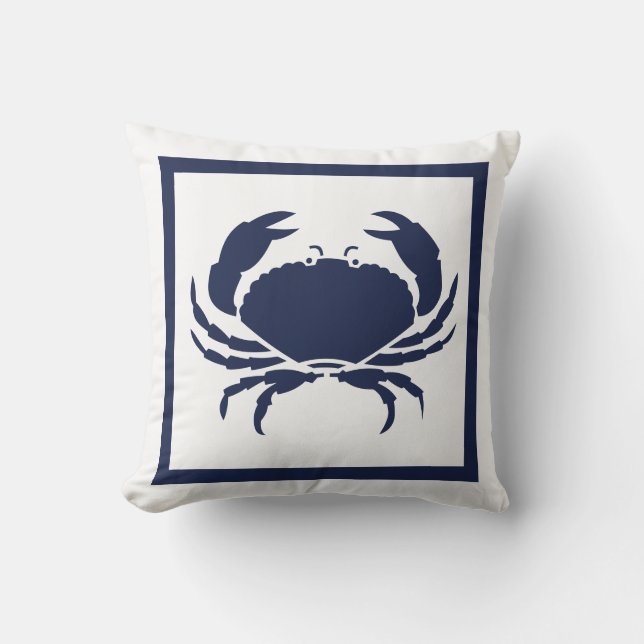 Outdoor Nautische KRAB Marine Blauw op wit Buitenkussen (Voorkant)