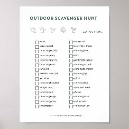 Outdoor Scavenger Hunt Kinder Activiteiten Printab Poster (Voorkant)
