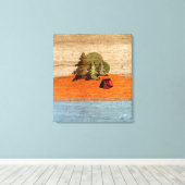 Outdoor Tent Camping in de Bossen Woodgrain Look Canvas Afdruk (Insitu (Houten vloer))