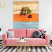 Outdoor Tent Camping in de Bossen Woodgrain Look Canvas Afdruk (Insitu (Woonkamer))