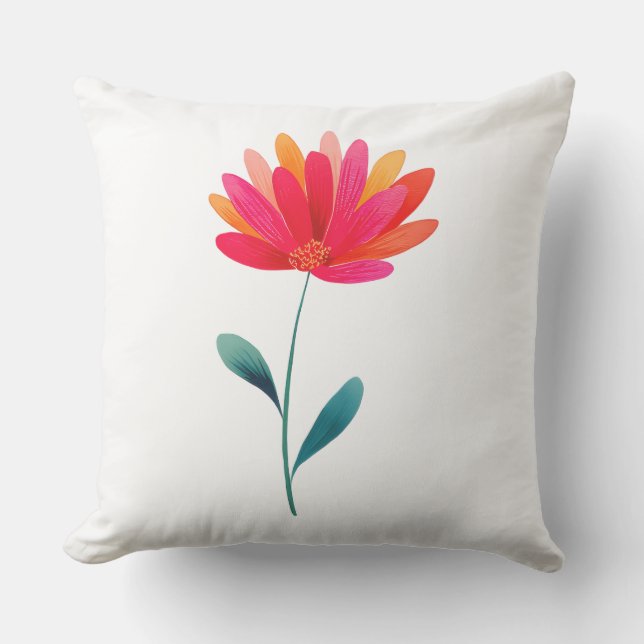 Outdoor Throw Pillow with Orange Floral Botanical  Buitenkussen (Voorkant)