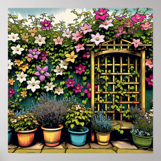 Outdoor Trellis en Potten van Planten Poster (Voorkant)