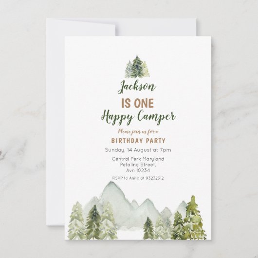 Outdoor Waterverf camper eerste verjaardag Kaart (Voorkant)