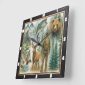 Outdoor Wildlife Hunter Fisherman Vierkante Klok (Hoek)
