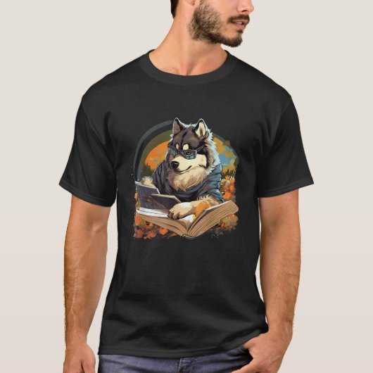 Outdoors Alaskan Malamute Dog Reading Book  T-shirt (Voorkant)
