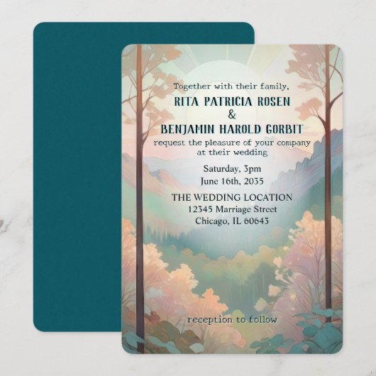 Outdoors Fantasy Mountain bruiloft uitnodiging (Voorkant / Achterkant)