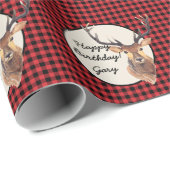 Outdoorsman Buck Deer Buffalo Plaid Naam Verjaarda Cadeaupapier (Rol Hoek)