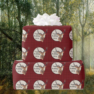 Outdoorsman Buck Deer Buffalo Plaid Naam Verjaarda Cadeaupapier