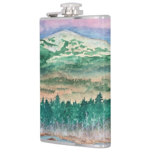 Outdoorsman Flask Mt Monadnock NH Waterverf Art Heupfles (Links)