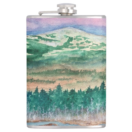 Outdoorsman Flask Mt Monadnock NH Waterverf Art Heupfles (Voorkant)