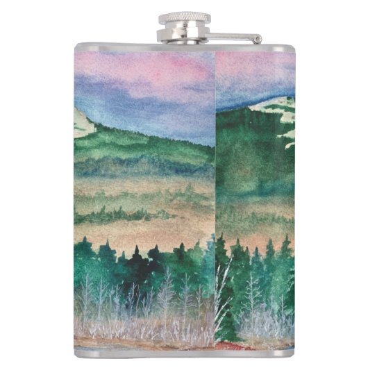 Outdoorsman Flask Mt Monadnock NH Waterverf Art Heupfles (Achterkant)