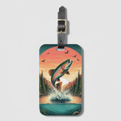 Outdoorsman forel natuur bagagelabel (Voorkant (verticaal))