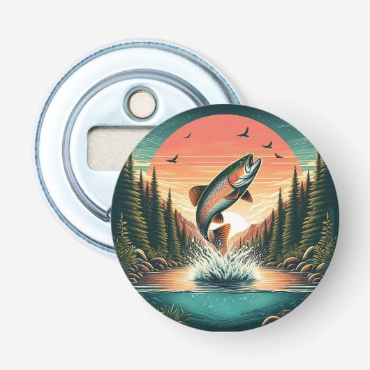 Outdoorsman forel natuur button flesopener (Voorkant)