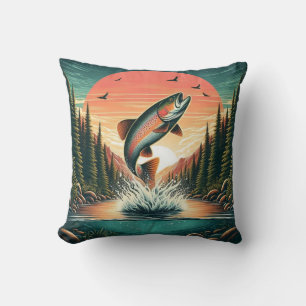 Outdoorsman forel natuur kussen