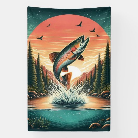 Outdoorsman forel natuur spandoek (Verticaal)