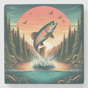 Outdoorsman forel natuur stenen onderzetter