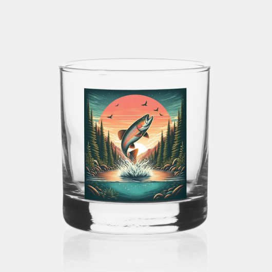 Outdoorsman forel natuur whisky glas (Achterkant)
