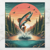 Outdoorsman forel natuur wijn etiket (Enkel label)