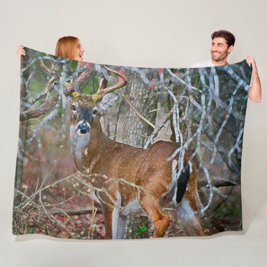 Outdoorsman Whitetail Buck Wildlife AcrylArt Fleece Deken (In situ)