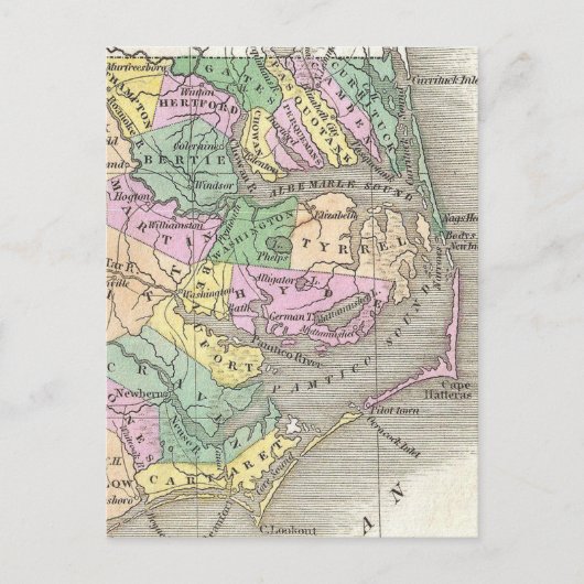 Outer Banks and Eastern North Carolina Map (1827) Briefkaart (Voorkant)