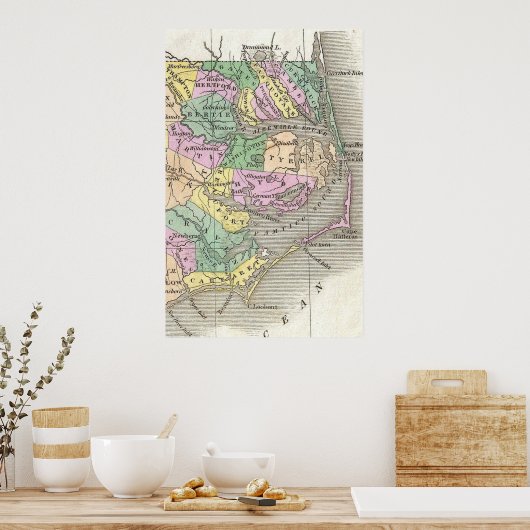 Outer Banks and Eastern North Carolina Map (1827) Poster (Keuken)
