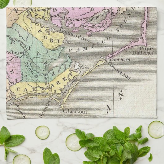 Outer Banks and Eastern North Carolina Map (1827) Theedoek (Gevouwen)