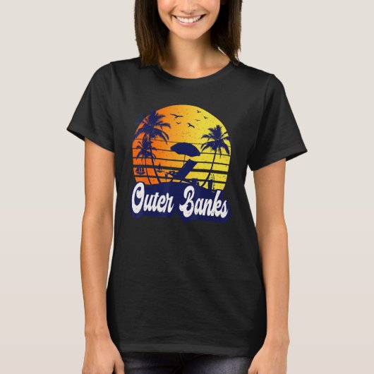 Outer Banks Carolina Sunset Beach Retro T-shirt (Voorkant)