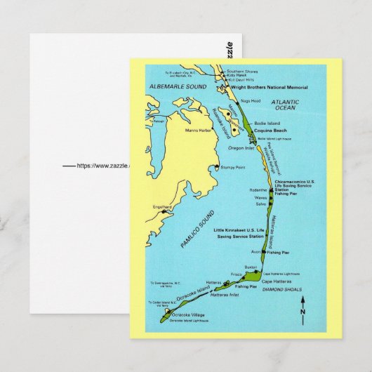 Outer Banks Kaart Ansichtkaart (Voorkant / Achterkant)