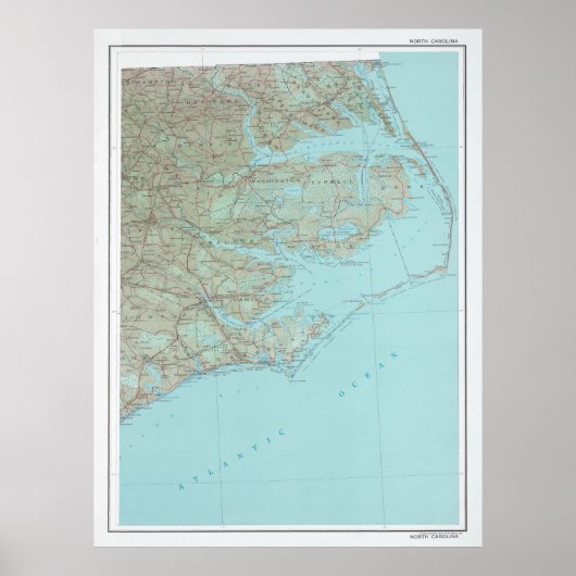 Outer Banks NC Map (1993) North Carolina Coast Poster (Voorkant)