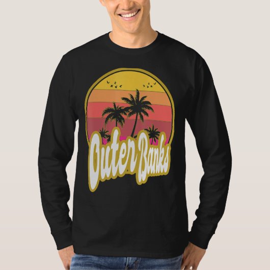 Outer Banks North Carolina Beach Retro Sunset T-shirt (Voorkant)