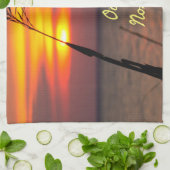 Outer Banks North Carolina Beach Sunset Oranje Sky Theedoek (Gevouwen)