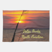 Outer Banks North Carolina Beach Sunset Oranje Sky Theedoek (Horizontaal)