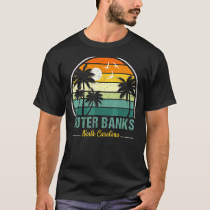 Outer Banks North Carolina Retro Sunset Palm Trees T-shirt