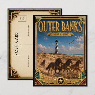 Outer Banks North Carolina Vintage Art Deco Goud Briefkaart