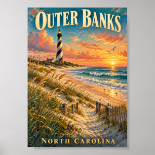 Outer Banks North Carolina Vuurtoren Zonsondergang Poster