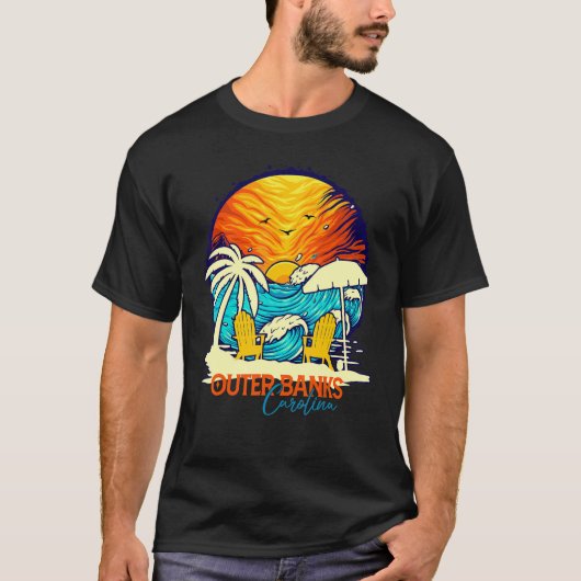 Outer Banks Sunset Carolina Vacation Couples Famil T-shirt (Voorkant)